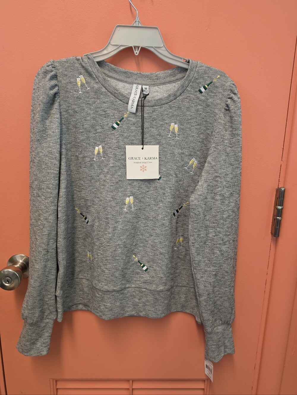 NWT Embroidered Champagne Bottles & Flutes Women's Medium Holiday Sweatshirt
